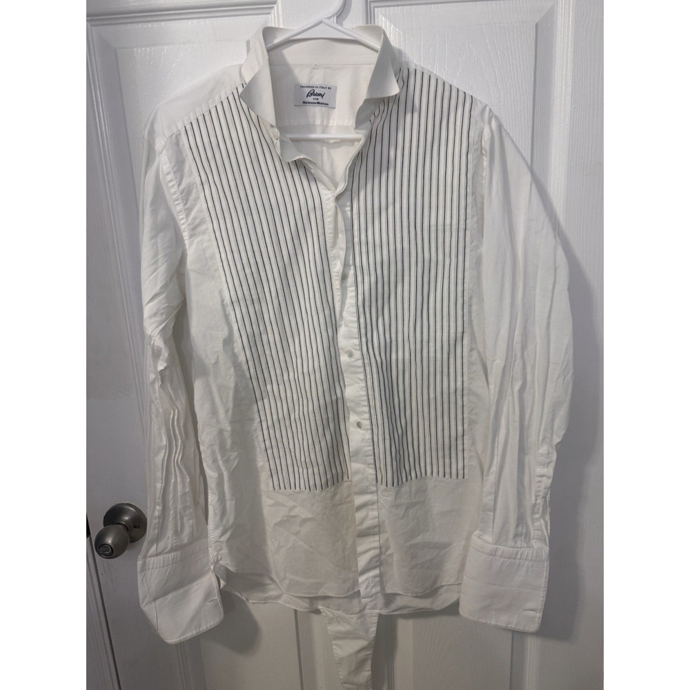 Brioni Neiman Marcus Men's 15 1/2 R Tuxedo Striped Bib Shirt French Cuff Italy